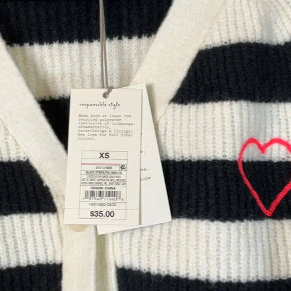 A New Day Button-Down Cardigan Black/Cream Striped Size XS - Picture 13 of 15